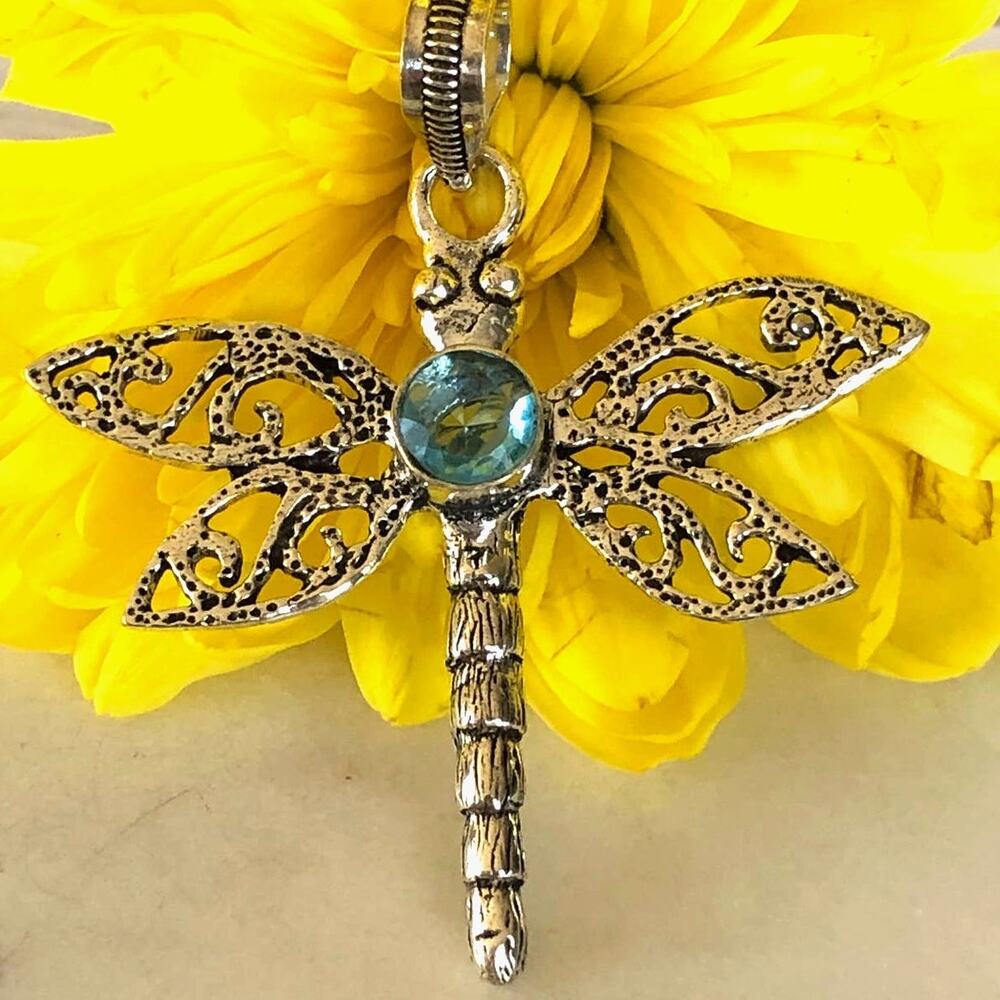 925 Sterling Blue Topaz Dragonfly Pendant